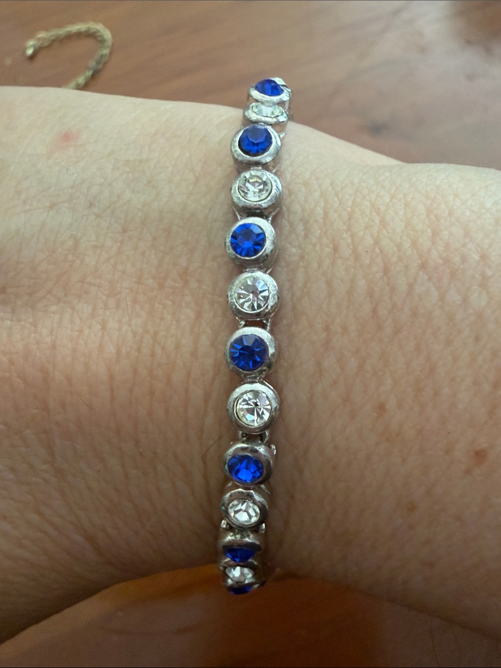 Avon Silver Bracelet with Alternating Blue and Clear Stones